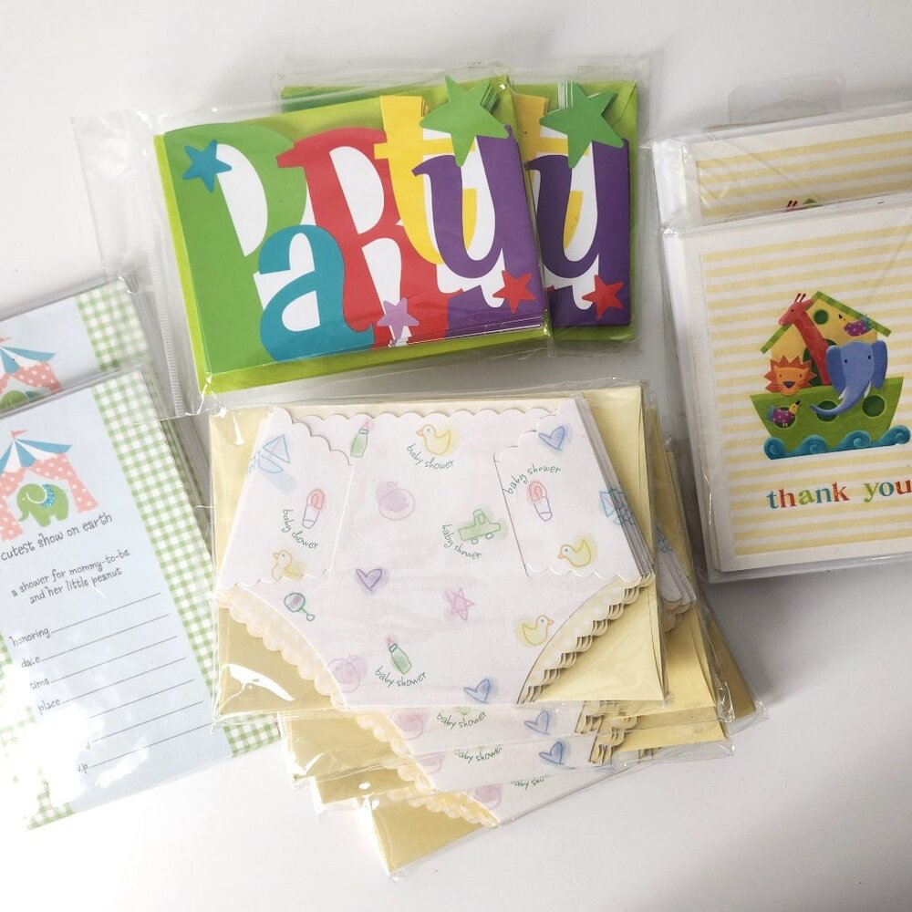Baby Shower party invitations cute diapers Thank you Cards variety bundle pack